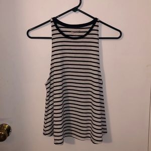 Black And White Striped High Neck Tank M